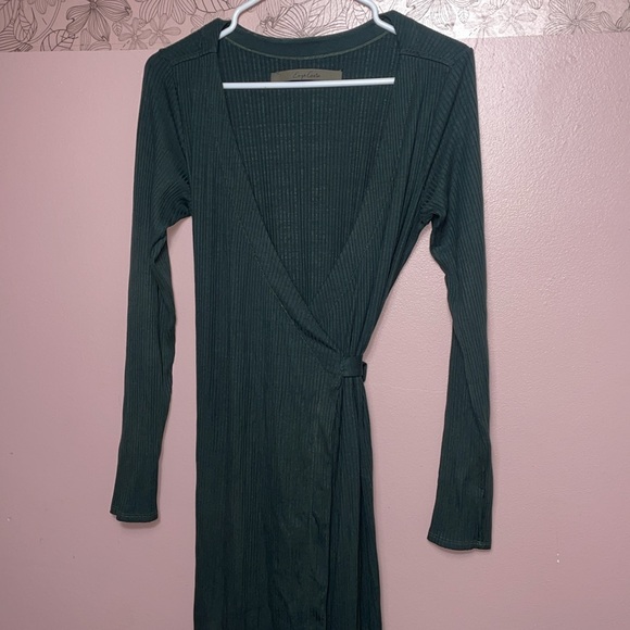 Enza Costa Ribbed Forest Green Wrap Dress - Picture 3 of 6